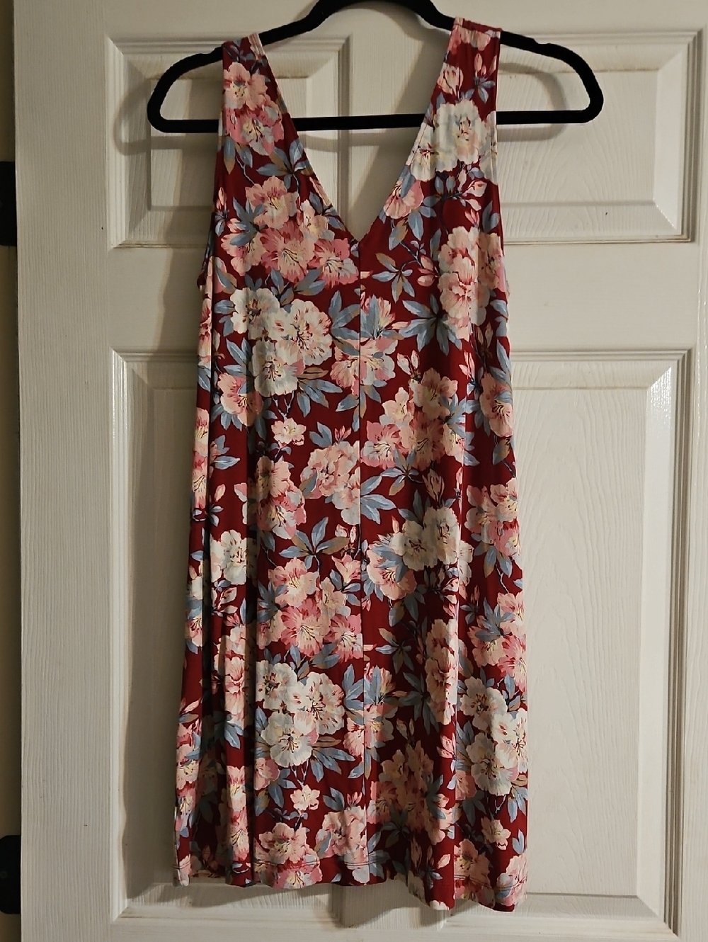 Loft Women's Floral V-Neck Swing Dress - Burgundy